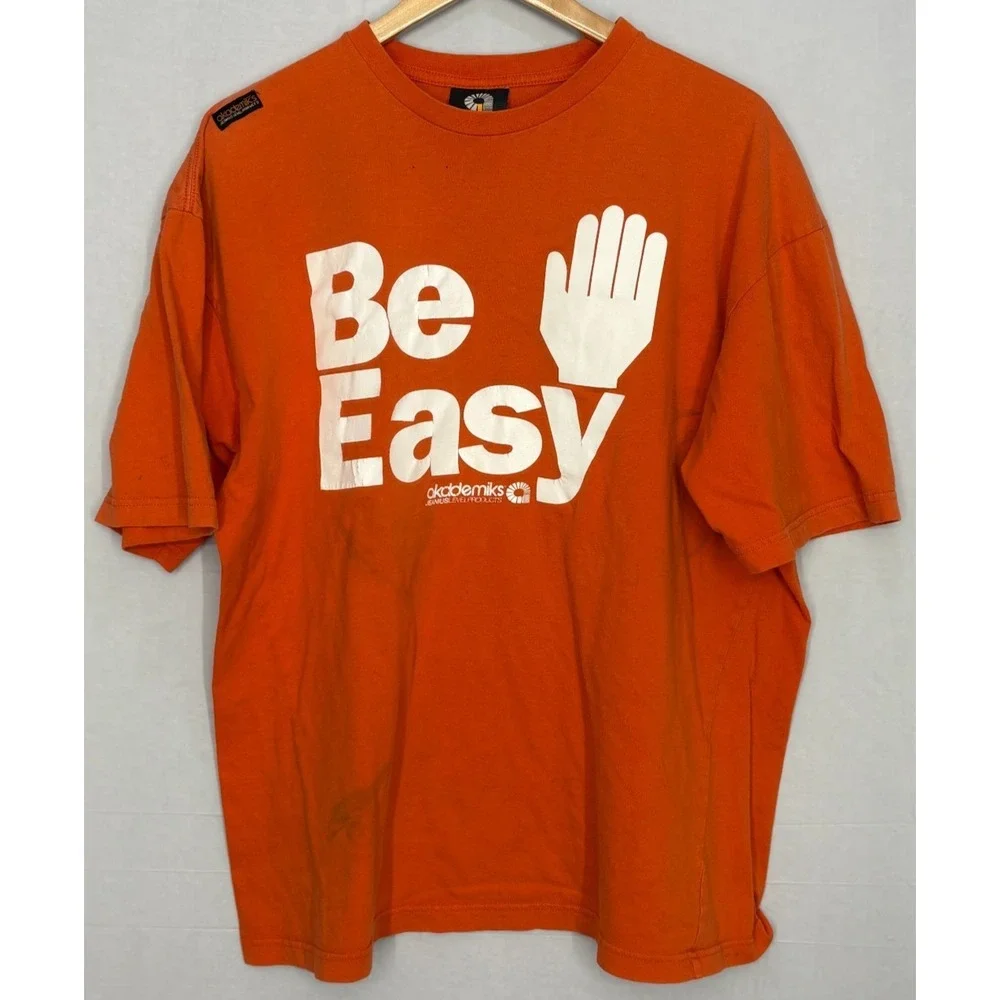 Be Easy T-Shirt Mens Orange Cotton Short Sleeve Crew Neck Graphic‎ XL Akademiks